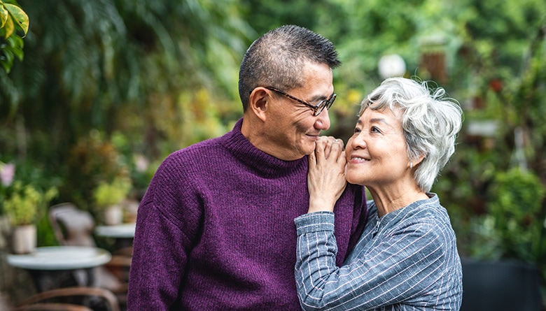 Outdoor portrait of devoted senior husband and wife